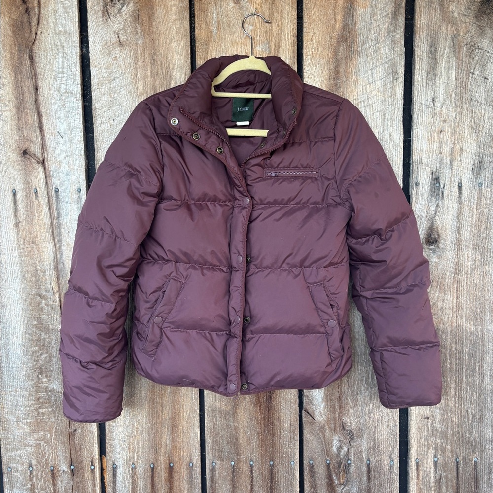 J.Crew Women's‎ Plum Down Puffer Jacket XS – Repair Friendly For Minor Flaws